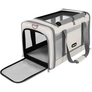 Cat Carrier American Airline Approved 18x11x11, Top Opening Sturdy Soft Pet Carrying Bag See Through, Mini Dog Hard Bottom Crate Kennel Case, 4-Side-Ventilation Mesh Cage Toy Poodle Biege (Medium, Beige)