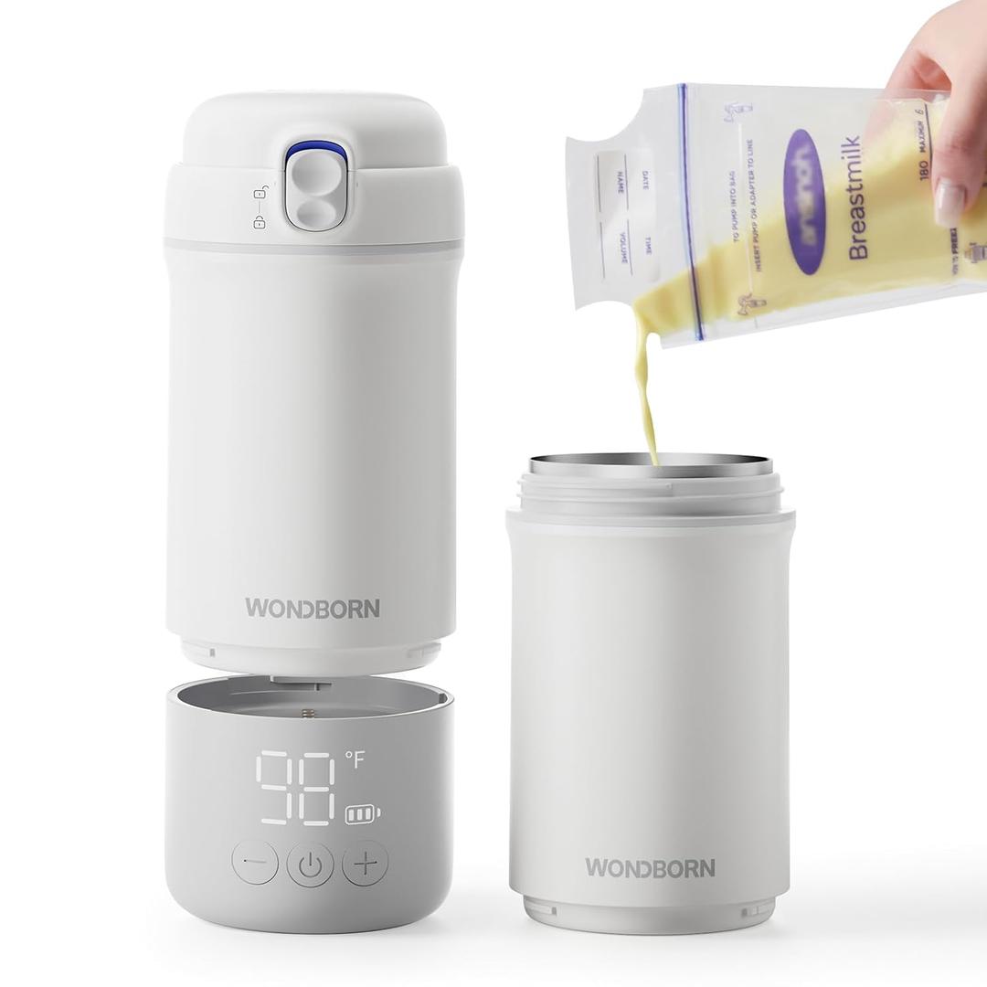 Portable Bottle Warmer for Travel, Dishwasher Safe, 3X Faster & Even Heating, 8 Feeds per Charge, 17oz, 1 Precise Adjust, Thaw, Keep Warm, Use While Charging, for Breastmilk & Formula