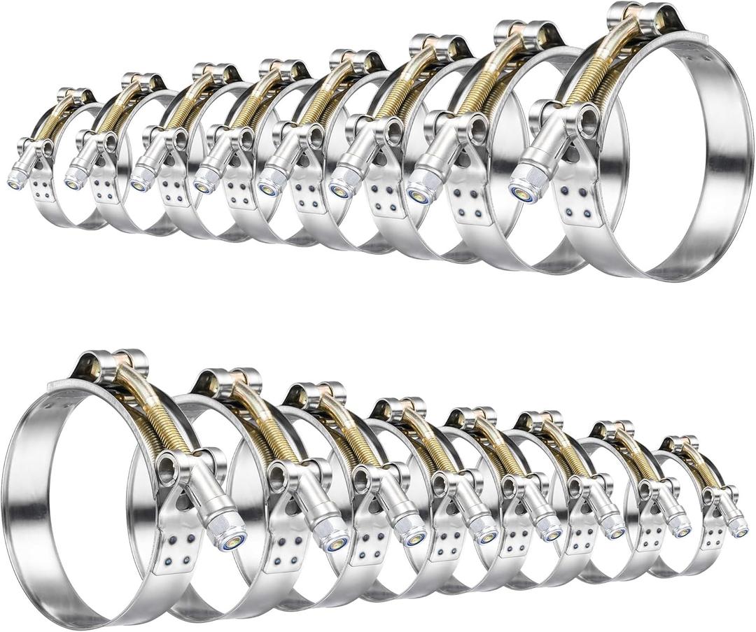 16Pack T Bolt Hose Clamps Set, SEKSUALA 8 Size 3/4", 1", 1.25", 1.5", 1.75", 2", 2.25",2.5" T bolt Heavy Duty Hose Clamp Working Range 28-78mm, 304 Stainless Steel for Radiator Hoses Clamp