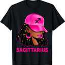 Sagittarius Queen Loc'd Hair Black Woman Cap Zodiac Sign T-Shirt, S