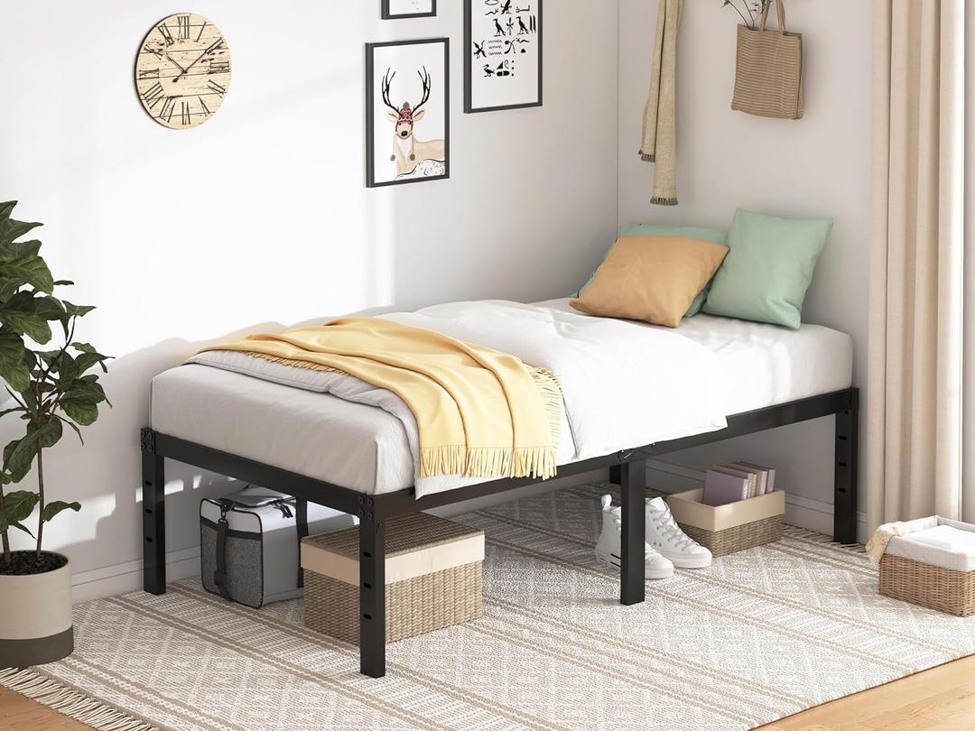 Twin Bed Frame - 18 in Sturdy Platform Bed Frame Twin Size, Heavy Duty Metal Bed Frame No Box Spring Needed, Quick & Easy Assembly, No Noise, Black