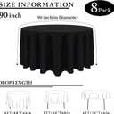 8 Packs 90 Inch Black Round Tablecloth in Diameter, Washable Polyester Fabric Tablecloths, Wrinkle Resistant Table Cloth for Wedding Party Banquet Dining