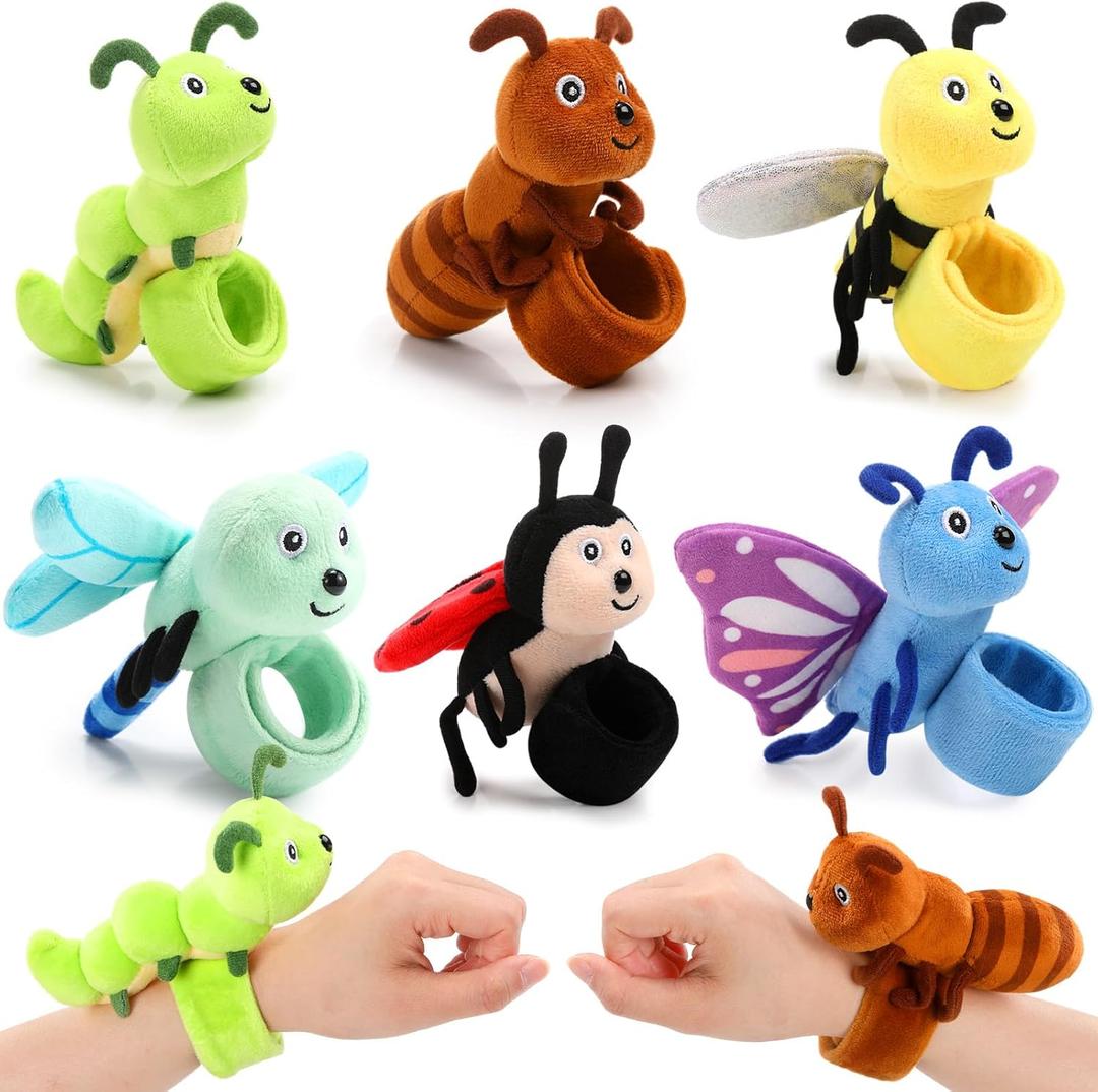 Stuffed Animal Slap Bracelets for Kids, Valentines 8 Inch Animal Wrist Cute Snap Bracelets in Bulk Birthday Gifts for Boys and Girls Kids Bulk Item Pet Adoption Party Favors(Insect Animals)