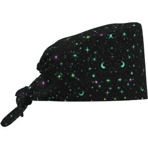 Working Cap with Sweatband Adjustable Cleaning Work Hat Scrub Cap for Women Men Tie Back Hat Nurse Surgical Caps (Starlit sky-1, One Size) (Black)