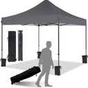 10x10 Pop Up Canopy with Wheeled Bag, Commercial Portable Canopy Tent, Easy Set Up, 4 Stakes & 4Sandbags & 4 Ropes, Waterproof Outdoor Shelter for Market, Parties, Grey (Gray)