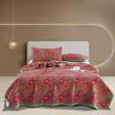 100% Cotton Muslin Blanket Jacquard Rustic Red Vintage Floral Paisley Quilt, Soft Bed Cover 3 Layers Lightweight Breathable Gauzy Reversible Bedspread Coverlet, Twin(59"x94"), No Pillow Sham