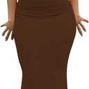 Womens Summer Cap Sleeve Square Neck Elegant Casual Lounge Bodycon Slim Maxi Evening Party Long Dress (Medium, Brown)