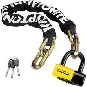 Kryptonite New York FAHGETTABOUDIT 1410 Bike Chain Lock, 3.28 Feet Long 14mm Steel Chain Heavy Duty Anti-Theft Bicycle Chain Lock with Keys, 10/10 Security Rating for E-Bike, Motorcycle, Scooter
