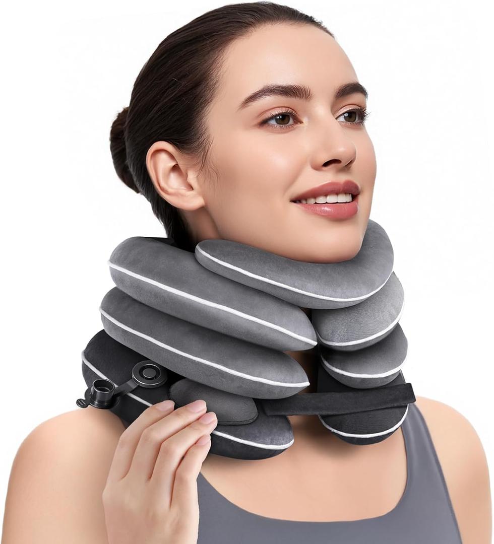 Built-in Inflatable Neck Stretcher with High-Front & Low-Back for Effective Traction, Neck Decompression Devices with 3-Layer Chambers in Varied Sizes, Neck Decompression Home Use