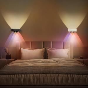 Wall Sconces Set of 2 Battery Operated, 360 Rotate Magnetic Rechargeable Wall Mounted Lamp with 3 Color Temperatures & 9 RGB Modes, Wireless Wall Lights for Bedroom, Picture, Living Room (A03-Black+White)