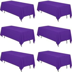 BRILLMAX 6 Pack Purple Tablecloths 70 x 120 Inch for 6ft & 8ft Rectangle Tables - 150 GSM Polyester Fabric, Universal Fit, Water, Stain & Wrinkle Resistant Cloth Cover for Wedding Reception Banquet