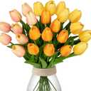 24 Pcs Artificial Tulips Flowers Mixcolor Real Touch Fake Tulips Fake Flowers for Mother's Day 13.5" Faux Tulips Faux Flowers Bulk Artificial Tulips Flowers for Vase Centerpieces Home Wedding Bouquet