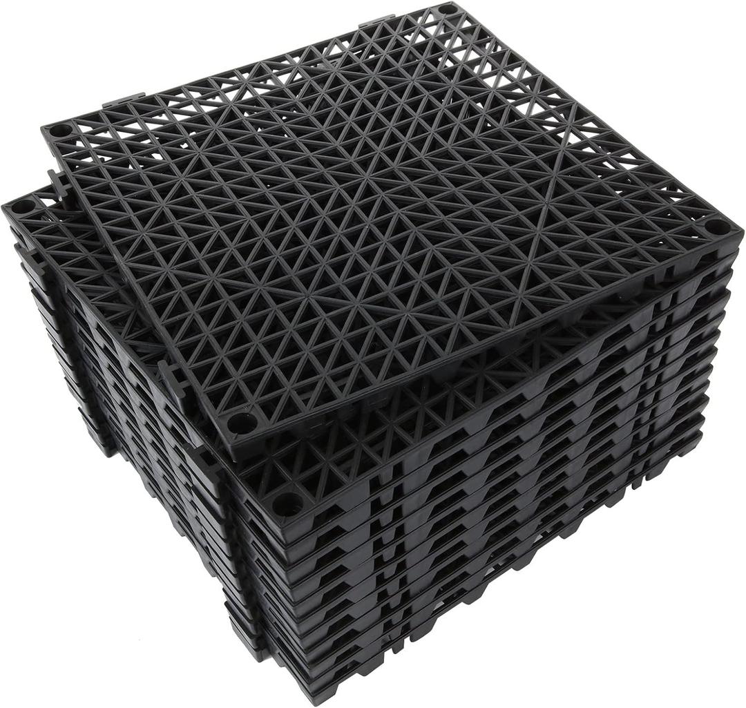 12 Pack 12" Interlocking Rubber Bathroom Flooring Tiles Non-Slip Pool Mat Splicing Shower Mat Outdoor Cushion Mat for Drain, Deck, Pool, Patio, Balcony, Shower, Kitchen, Yard (Black)