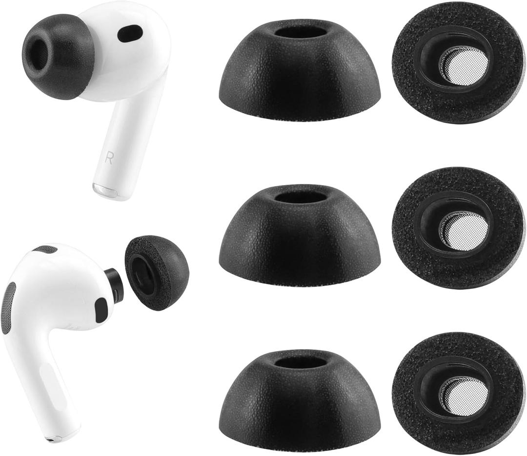 Replacement Memory Foam Ear Tips for AirPods Pro 3 Earbuds, Ultimate Comfort, Compatible with AirPods Pro 3rd Generation 2025, 3 Pairs (Black, Large)