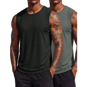 MAGCOMSEN 2 Pack Men's Quick Dry Sleeveless Shirts Workout Muscle Tank Tops (Gray, M)