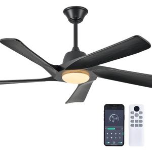 52 Inch Solid Wood Ceiling Fan with Light, (Matte Black)