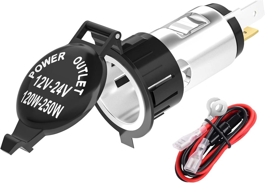 DaierTek Cigarette Lighter Socket DC 12V Car Cigarette Lighter 12 Volt Female Power Outlet Socket Replacement with Cover Wiring Harness for Automotive Truck RV Boat Motorcycle (DR-Y6)