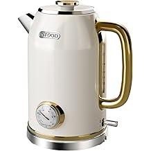 INFOOD Retro Electric Kettle 1.8L/ 60.8oz with Thermometer - 1200W Fast Boiling Stainless Steel Tea Kettle with Water Level, BPA-Free, Auto Shut-Off, Boil-Dry Protection, Pearl White