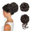 2PCS Messy Bun Hair Pieces Wavy Curly Hair Bun Synthetic Updo Hair Pieces for Women Fake Scrunchies Ponytail Extension Daily Wear Updo Donut Chignons #4 Brownish Black