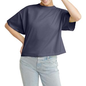 Hanes Womens Originals Garment Washed Cropped T-Shirt, Crewneck Crop Tees for Women (Blue, L)