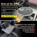 Car Food Tray & Car Table Tray with Car-Grade Aluminum Cup Holder & Phone Stand, Premium Wood with Leather Surface, 360° Rotating Car Desk for Laptop &Eating (Round, Black)
