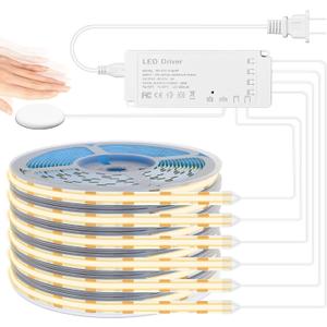 Lichaser 6.56ft COB LED Strip Light, 6 Rolls of 3000K Flexible COB LED for Acoustic Panel and Wood Slat Wall Panels Parallel with Dimmable Touch Sensor Switch, Cuttable for Wood Slat Lighting, Shelf