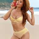 ZAFUL Womens Gingham Bikini Sets High Waisted Underwire Swimsuits Full Coverage Two Piece Swimwear Plaid Bathing Suits (Yellow, S)