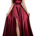 MisShow Women's Spaghetti Straps Prom Dresses Long Satin Bridesmaid Dress with Slit Formal Party Gown (Burgundy, S)