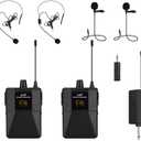 2.4G Wireless Microphone System2 Headset/Lavalier Mic with Portable Receiver&Bodypack Transmitters, 30 Frequency Channels, 50m Range for Teachers, Public Speaking, Singing, Karaoke