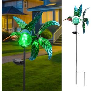Bshine Hummingbird Solar Light Wind Spinner Outdoor Garden Decoration, Waterproof Garden Stake with Cracked Glass Ball, Gift for Mom, Lawn Ornaments for Pathway, Patio, Yard Decor Outdoor