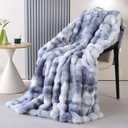 Tie-Dye Blue Faux Fur Throw Blanket for Couch, Double-Sided Bubble Textured Plush Throw with Soft Flannel Back, Machine Washable, 60 x 80, 860 GSM