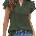 Blooming Jelly Womens Dressy Casual Tops Ruffle Short Sleeve V Neck Shirts Elegant Business Work Blouse, Army Green 