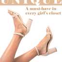 Ankis Heels for Women Open Toe Ankle Strap Chunky Heel Sandals 2.75 Inch (Nude Nubuck)