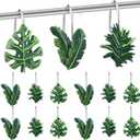Amyhill 12 Pcs Tropical Leaf Decorative Shower Curtain Hooks Green Monstera Deliciosa Leaves Shower Curtain Rings Hanger Stainless Steel Resin Tropical Botanical Themed Hooks for Home Bathroom Decor