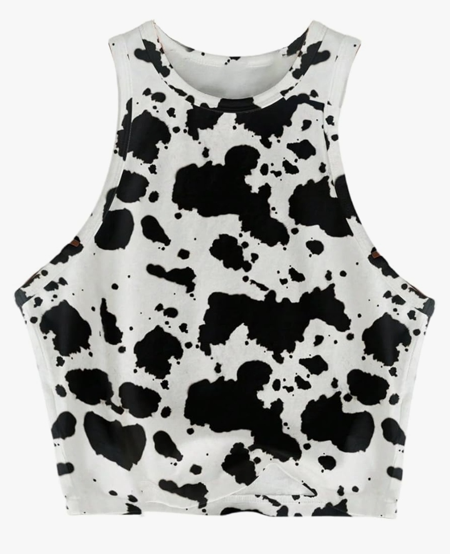 Women's Cow Print Tank Top Sleeveless Crewneck Fitted Crop Tops Summer Cowgirl Vest XS