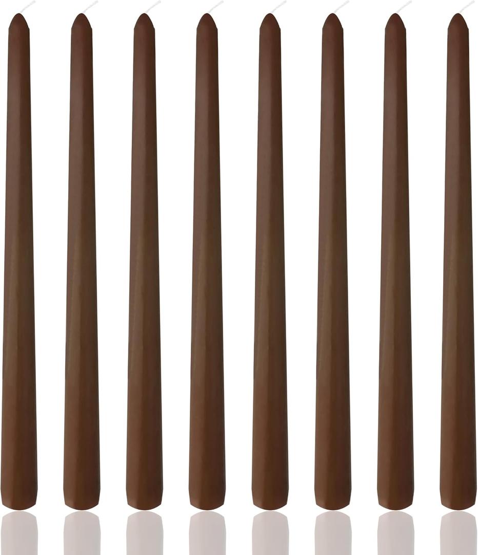 8 Pack 10 Inch Nut Brown Taper Candles for Dinner Home Decor Wedding Shower