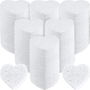 Dandat 300 Count Compressed Facial Sponges Heart Shape Face Sponges for Cleansing Natural Facial Exfoliating Pads for Estheticians(White)