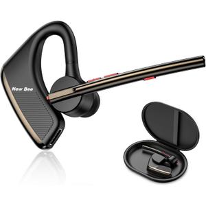 New Bee Bluetooth Earpiece V5.2 Wireless Bluetooth Headset 24Hrs Talktime CVC8.0 Dual Mic Noise Cancelling for iPhone/Android/Driver/Business/Office(Black)