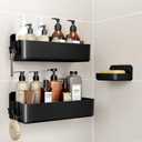 Orimade Shower Caddy 3-Pack, No-Drill Adhesive Shelves with 4 Hooks for Bathroom, Rustproof ABS Plastic Storage Organizer Set, Black