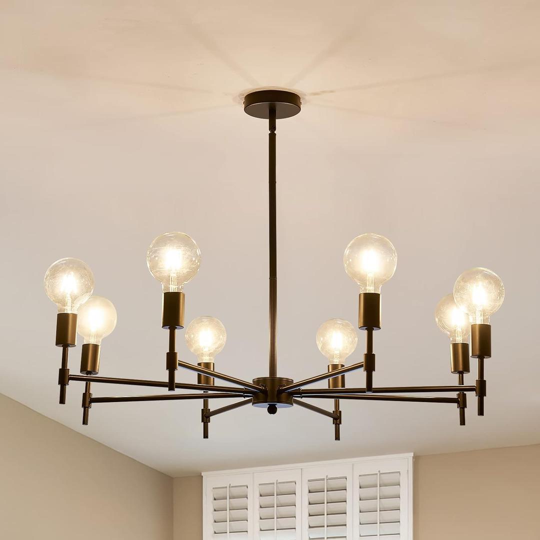 ASGYISA 8-Light Black Sputnik Chandelier Matte Industrial Flush Mount Ceiling Light Fixture Metal Modern Pendant Light for Farmhouse, Bedroom, Kitchen, Dining, Living Room, Island