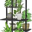 Plant Stand Indoor 7-Tier Metal Wood Plant Shelf for Multiple Flower Pots Corner Tall Flower Holders for Living Room Balcony Bedroom, Black