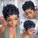 VRZ Pixie Cut Short Human Hair Wigs for Black Women Short Curly Pixie Cut Wig Human Hair Wear and Go Glueless Curly Human Hair Wigs for Daily Wear Full Machine Made Color 1B#L28FH