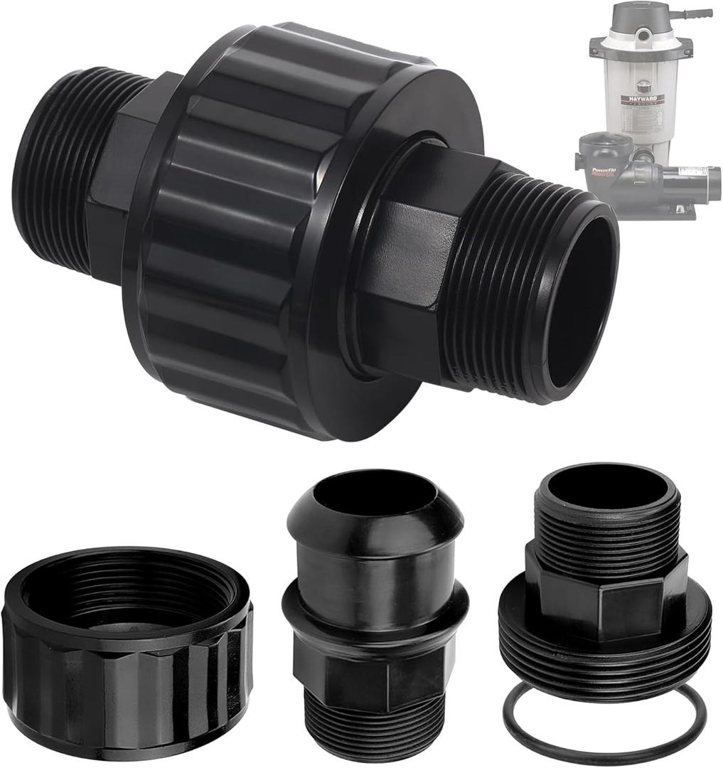 SP1480BLK Pool Pump Filter Connector Compatible with Hayward DE and Cartridge Filter, 1-1/2-Inch MIP Black Self-Aligning Double Male End Union Replace for Hayward Model #Cc1000 & Cc1500 Parts, 2 Pack