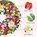 Yastouay Spring Summer Wreaths for Front Door, 24 Inch Large Spring Summer Door Wreath with Magnolia Petunia Flowers & Ivy Leaves, Spring Wreath for Front Door Farmhouse Porch Wall Indoor Outdoor