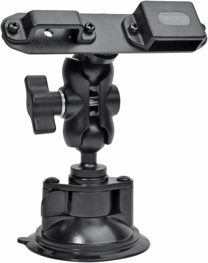 TWAYRDIO Windshield or Dash Mount for Handheld Radio and Mic, Adjustable Angle Suction Cup Holder Bracket for Motorola BaoFeng Retevis Yaesu Handhelds Two Way Radios Walkie Talkies