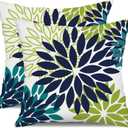 DFXSZ Navy Blue Flower Pillow Covers 18x18 Inch Set of 2 White Gray Colored Throw Pillows Outdoor Waterproof Decor for Living Room Sofa Patio Funiture Garden Floral Polyester Pillow Covers 002P18