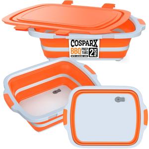 2-Pack XL Collapsible BBQ Prep Tub with Built-In Cutting Board, Lid & Strainer Marinate, Drain & Prep Large Food-Safe Container Perfect for Grilling, Smoking & Outdoor Cooking
