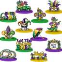 12 Pcs Mardi Gras Decorations Wooden Mardi Gras Table Centerpiece Sign Masquerade Mask Hats Let The Good Times Roll Block Wood Sign for Tabletop Home Shelf Carnival Party Decor