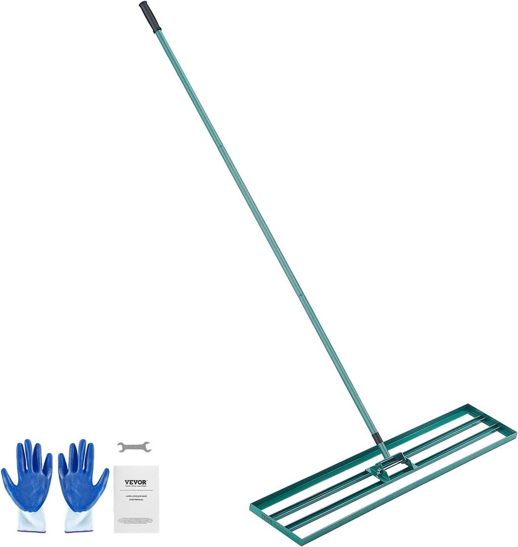VEVOR Lawn Leveling Rake, 48"x10"" Level Lawn Tool, Heavy-Duty Lawn Leveler with 78" Steel Extended Handle, Yard Leveling Rake Suit for Garden, Golf Lawn, Farm, Green