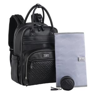 BabbleRoo Leather Diaper Bag Backpack - Baby Essentials Travel Baby Bag, Multi function, with Changing Pad, Stroller Straps & Pacifier Case  Unisex, Black